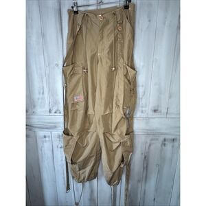 Vintage UFO 90s Y2K Parachute Cargo Pants w Straps Tech Rave Tan Khaki XS